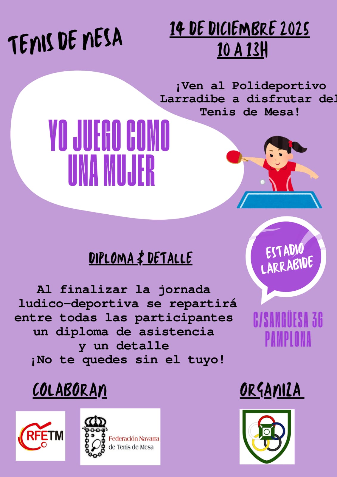 Jornada para disfrutar del tenis de mesa femenino (14 de diciembre, estadio Larrabide)